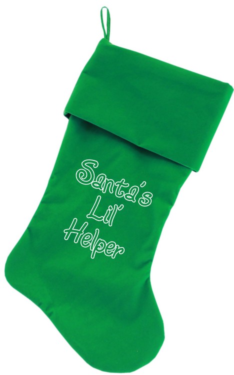 Santa's Lil' Helper Screen Print 18 inch Velvet Christmas Stocking Green